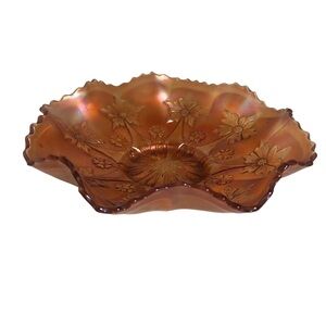 Vintage Fenton marigold flowers 1920’s carnival glass bowl  9 inches